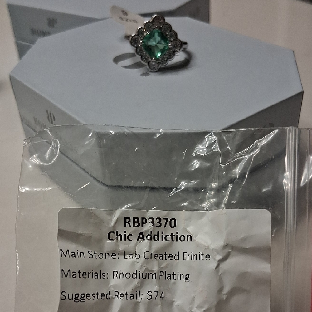 NWT Bomb Party Erinite Green And Cubic Zirconia Ring Size 6 MSRP $74